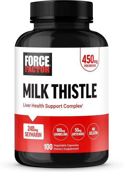 FORCE FACTOR Milk Thistle Liver Support with Dandelion Root and Artichoke, 300mg Silymarin, 100 Vegetable Capsules