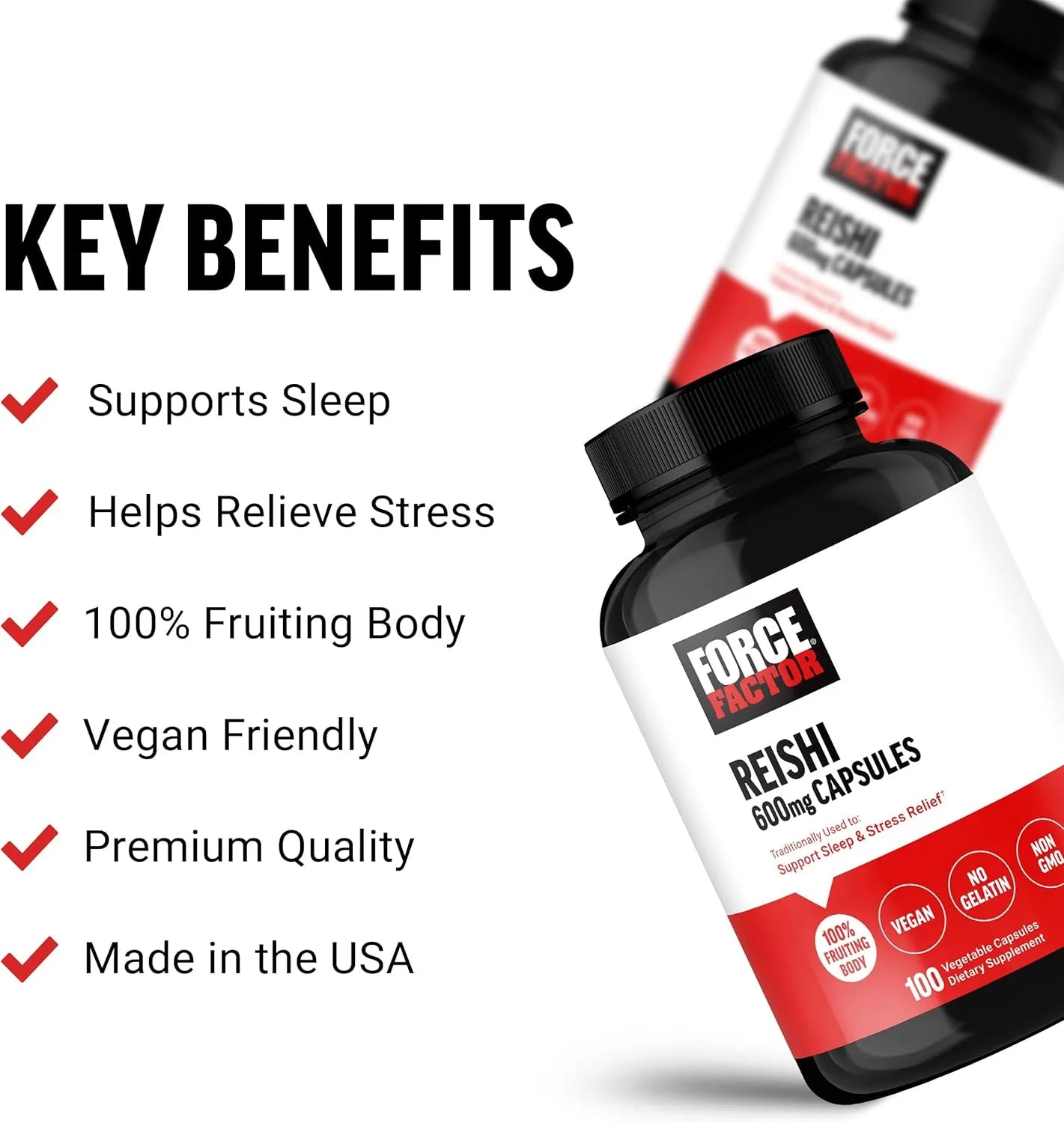 FORCE FACTOR Reishi Mushroom 600 mg, 100 Vegetable Capsules