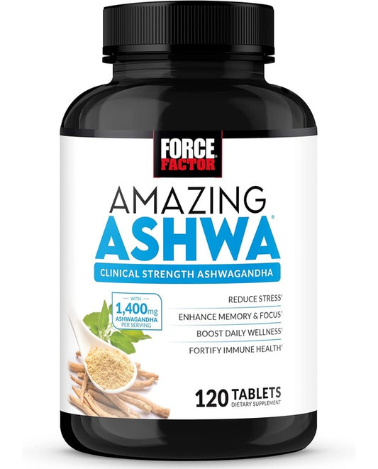 FORCE FACTOR Amazing Ashwa for Stress Relief, Memory, Focus, and Immune Support Health - 120 Tablets
