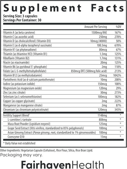 Fairhaven Health FertilAid for Men Prenatal Male Fertility Supplement - Count and Motility Support Pre-Conception for Him - 90 Capsules