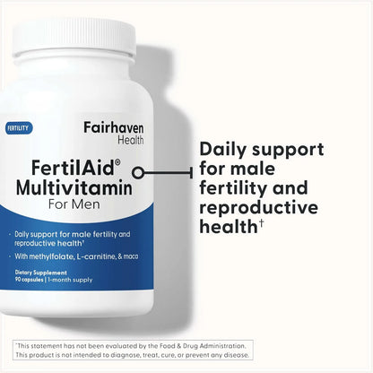 Fairhaven Health FertilAid for Men Prenatal Male Fertility Supplement - Count and Motility Support Pre-Conception for Him - 90 Capsules
