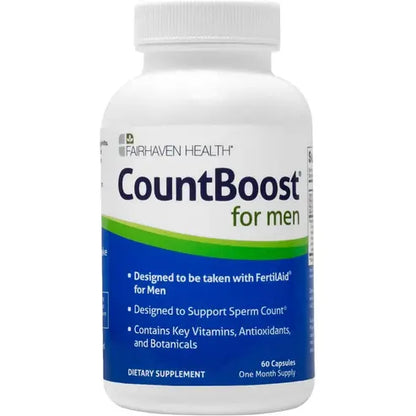 Fairhaven: CountBoost for Men - Male Fertility Supplement to Support Count - with Ashwagandha, Maca, Glutathione, B Vitamins - FertilAid for Men Companion Product (60 Capsules / 1 Month Supply)
