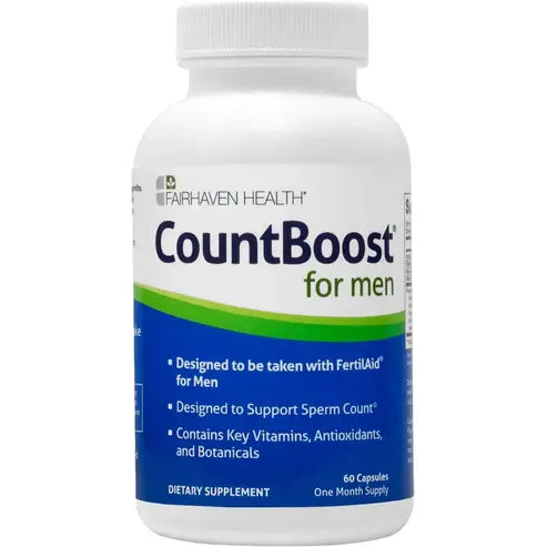 Fairhaven: CountBoost for Men - Male Fertility Supplement to Support Count - with Ashwagandha, Maca, Glutathione, B Vitamins - FertilAid for Men Companion Product (60 Capsules / 1 Month Supply)
