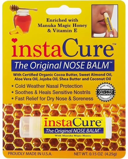 Fast Relief for Cracked, Dry and Sore Noses! InstaCure's Original Nose Balm with Raw Manuka Honey, Plus Coconut Oil, Shea Butter and Other Certified Organic Ingredients. Great Topical for Dogs' Noses!
