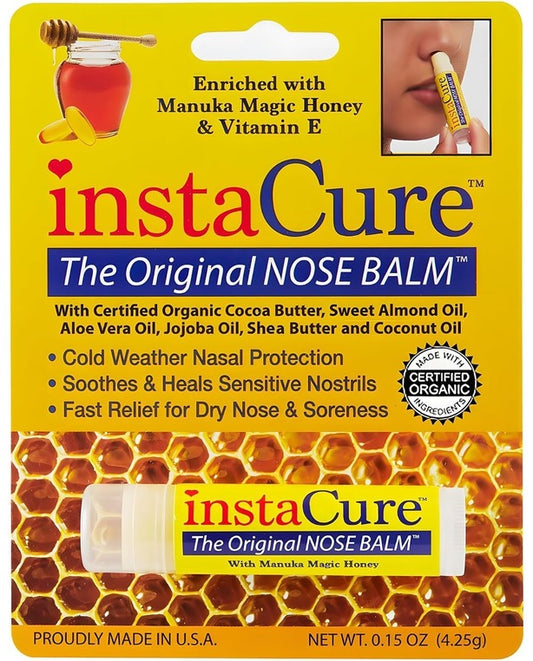 Fast Relief for Cracked, Dry and Sore Noses! InstaCure's Original Nose Balm with Raw Manuka Honey, Plus Coconut Oil, Shea Butter and Other Certified Organic Ingredients. Great Topical for Dogs' Noses!
