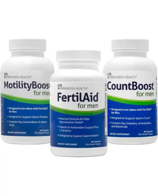 FertilAid for Men, MotilityBoost, Countboost Bundle - Male Fertility Stack with Preconception Vitamin & Fertility Formula Targets Count, Motility, Morphology, with Maca, Ashwagandha, CoQ10, Zinc
