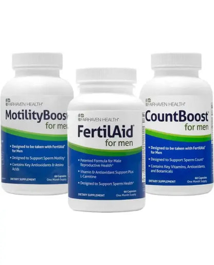 FertilAid for Men, MotilityBoost, Countboost Bundle - Male Fertility Stack with Preconception Vitamin & Fertility Formula Targets Count, Motility, Morphology, with Maca, Ashwagandha, CoQ10, Zinc
