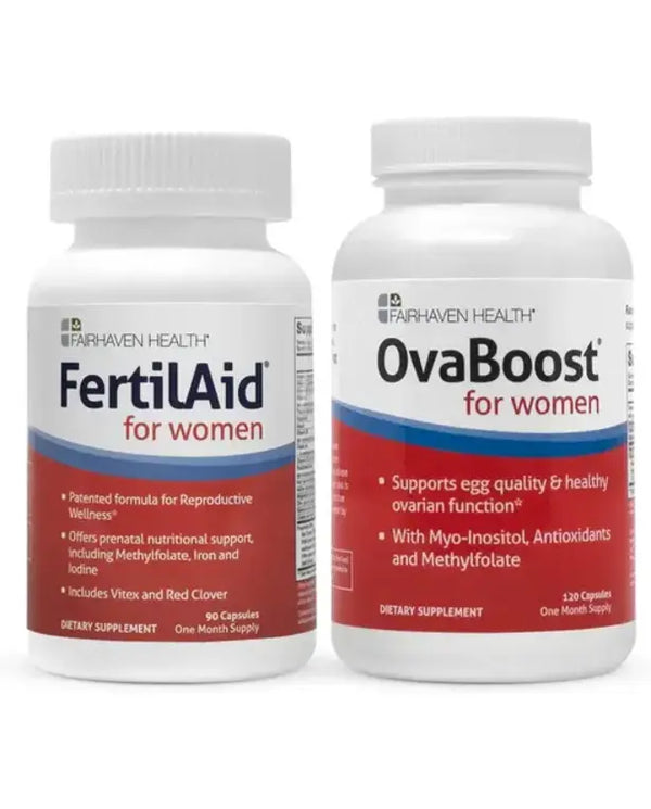 FertilAid for Women & Ovaboost Combo, Female Fertility Supplement - Support Ovulation, Cycle Regularity & Egg Quality, 1 Month Supply
