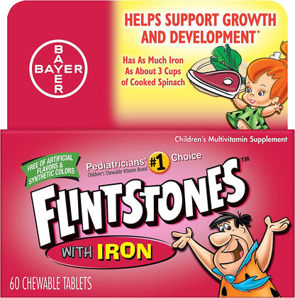 Flintstones Chewable Kids Vitamins with Iron, Multivitamin for Kids & Toddlers with Vitamin D, Vitamin C & more, 60 Count (Pack of 1)
