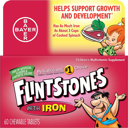 Flintstones Chewable Kids Vitamins with Iron, Multivitamin for Kids & Toddlers with Vitamin D, Vitamin C & more, 60 Count (Pack of 1)
