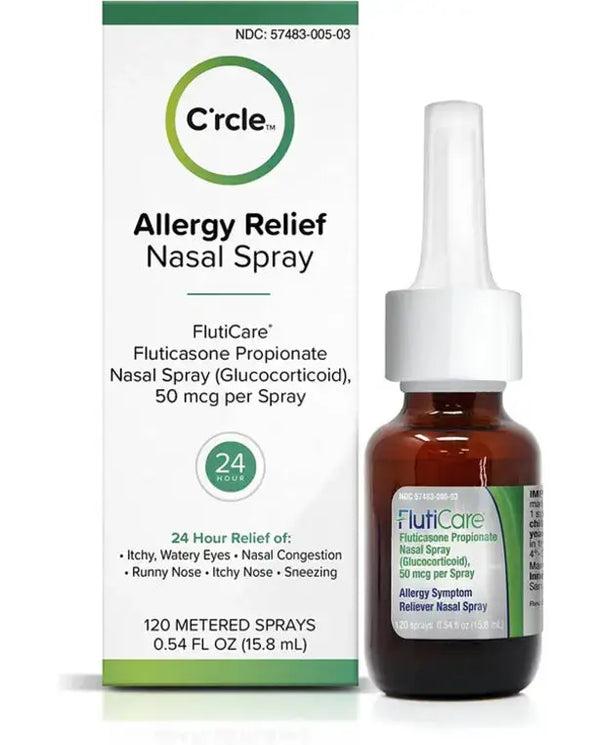 FlutiCare 120 metered nasal sprays, Fluticasone Propionate 50mcg, Relief During Allergy Season from Pollen, Dust, Dander, Both Indoor and Outdoor allergens - 1 month supply (1 Pack)
