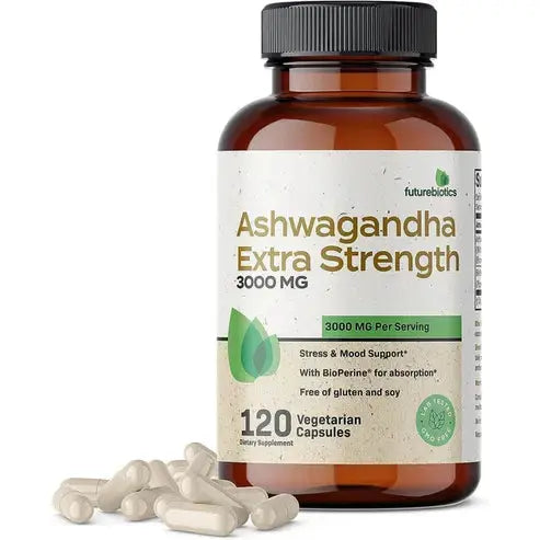 Futurebiotics Ashwagandha Capsules Extra Strength 3000mg - Stress Relief Formula, Natural Mood Support, Stress, Focus, and Energy Support Supplement, 120 Capsules
