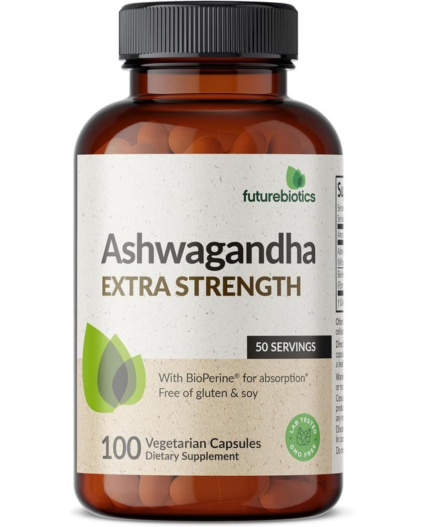 Futurebiotics Ashwagandha Extra Strength Stress & Mood Support with BioPerine - Non GMO Formula, 100 Vegetarian Capsules
