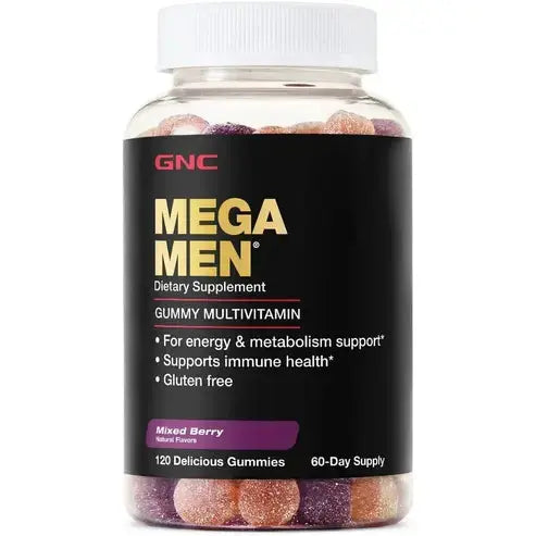 GNC Mega Men Gummy Multivitamin | Supports Energy, Metabolism, and Immune System, Gluten Free | Mixed Berry | 120 Gummies
