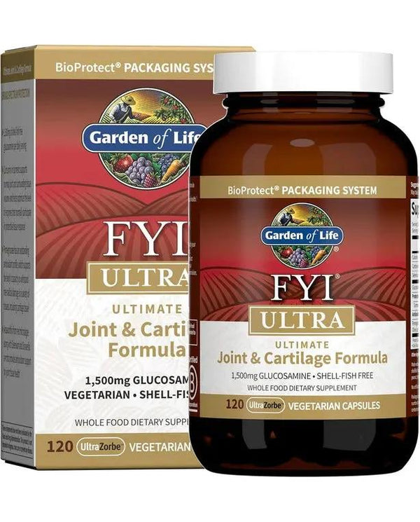 Garden of Life Glucosamine Supplement, FYI Ultra Ultimate Joint and Cartilage Support for Women and Men, 1,500 mg Glucosamine HCI, Turmeric, Astaxanthin - Vegetarian & Shell-Fish Free, 120 Capsules
