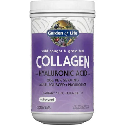 Garden of Life Marine & Grass-Fed Collagen Peptides Powder Supplement (Type I, III) with Probiotics, BCAAs & Hyaluronic Acid for Radiant Hair, Skin & Nails – Unflavored, 20g per Serving, 12 Servings
