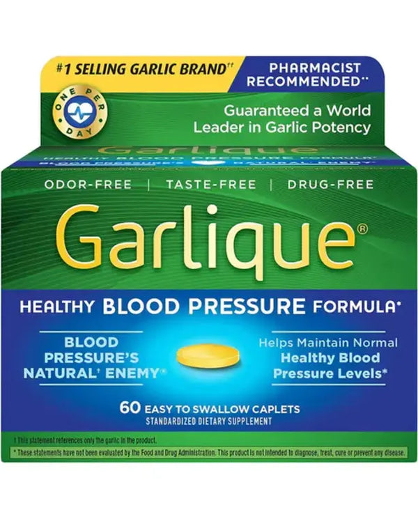 Garlic Extract Supplement, Healthy Blood Pressure Formula, Odorless & Vegan, 60 Caplets

