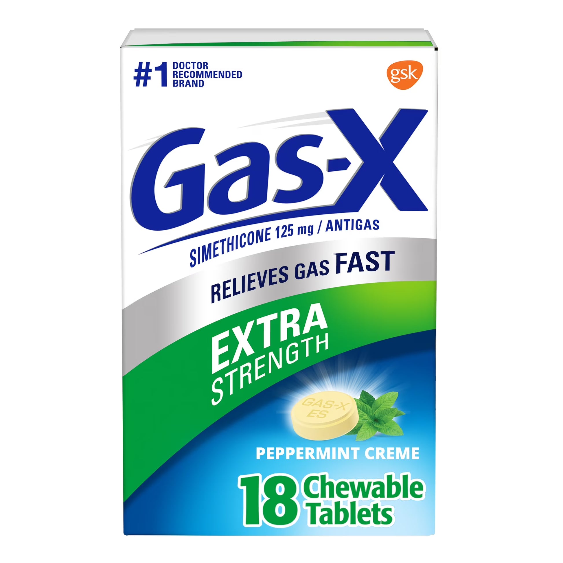 Gas-X Extra Strength Chewable Gas Relief Tablets with Simethicone 125 mg, 18 Count Gas-X