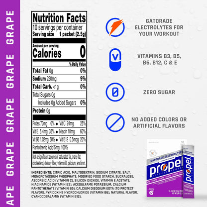 Gatorade Propel Powder Packet Electrolyte Grape Flavor - 10 count