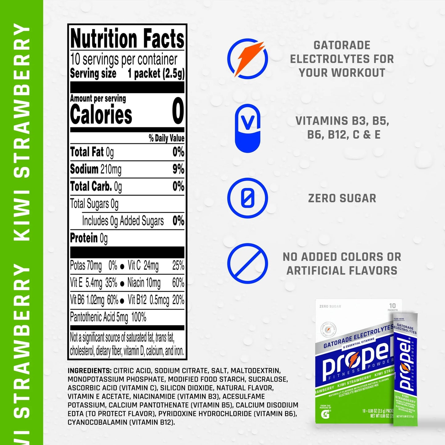 Gatorade Propel Powder Packet Electrolyte Kiwi Strawberry Flavor - 10 count