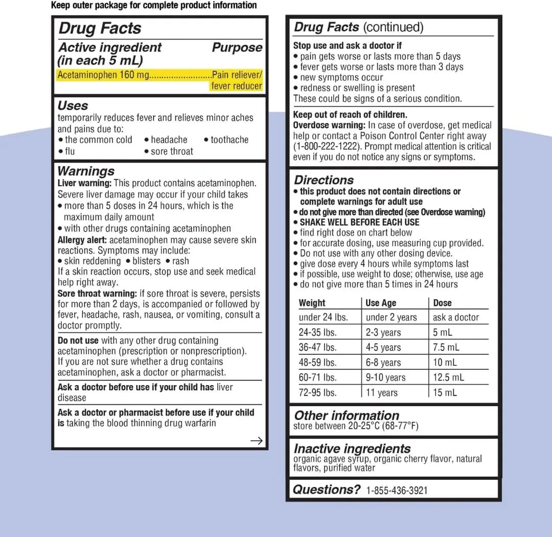 Genexa Kids Pain & Fever Clean Acetaminophen 160mg - 4 fl oz