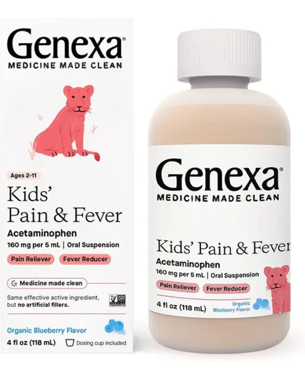 Genexa Children's Acetaminophen Pain and Fever Reducer | 160 mg per 5mL | Made with Delicious Organic Blueberry Flavor | 4 Fluid Ounces
