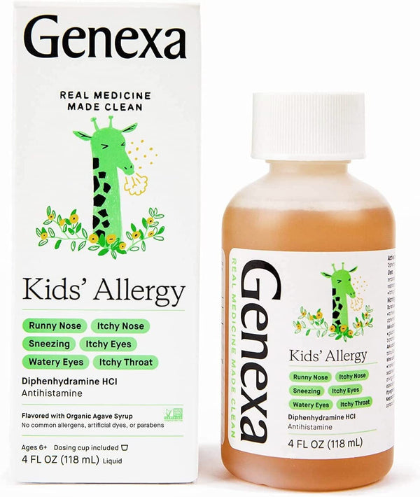 Genexa Kids' Liquid Allergy Medication - 4oz - Effective Antihistamine Medication for Children - Organic Agave Flavor - Certified Vegan, Gluten-Free.
