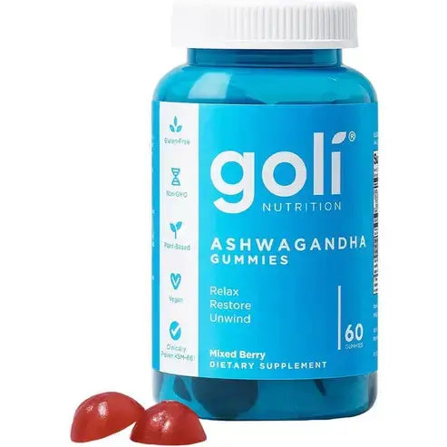 Goli Ashwagandha & Vitamin D Gummy - 60 Count - Mixed Berry, KSM-66, Vegan, Plant Based, Non-GMO, Gluten-Free & Gelatin Free Relax. Restore. Unwind
