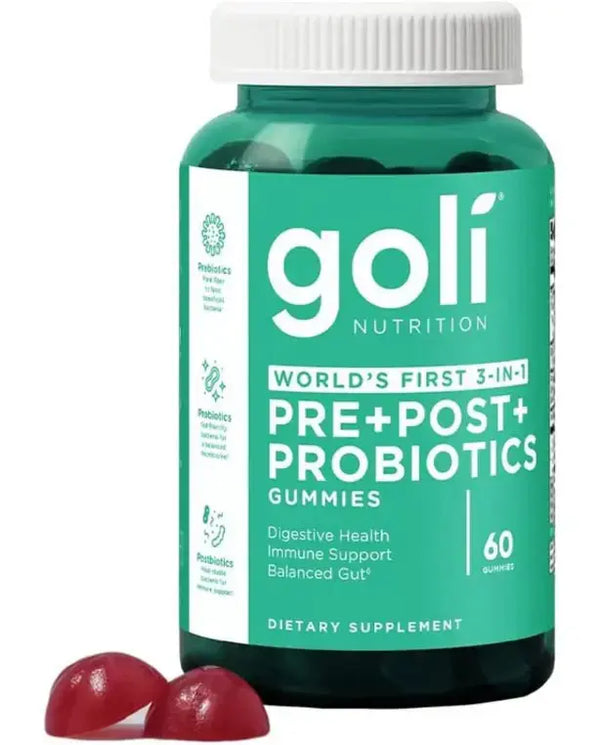 Goli Pre + Post + Probiotics Gummies - 60 Count - World’s First 3-in-1 Gluten-Free, Vegan, Non-GMO, and Gelatin-Free.
