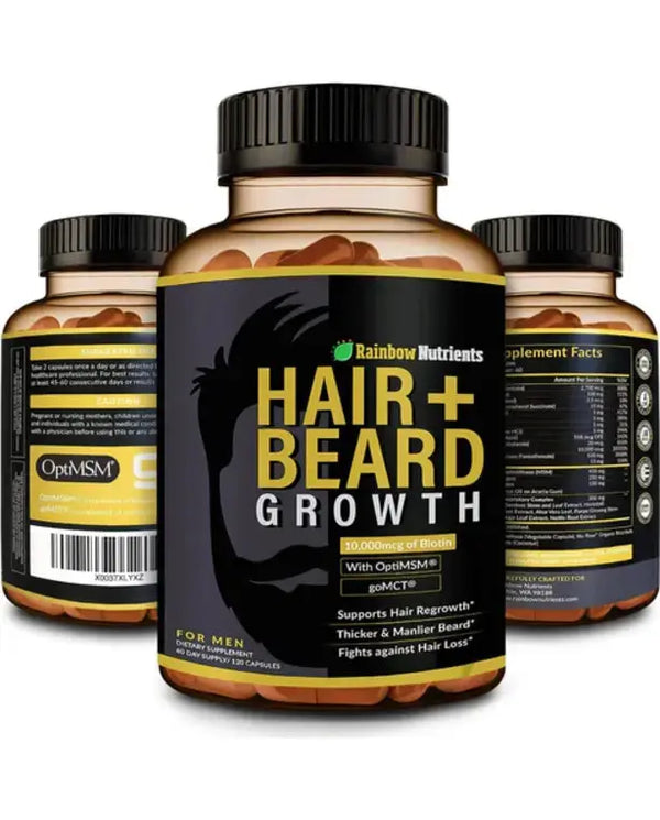 Growth Vitamins for Men | Biotin 10,000mcg, Patented OptiMSM®, goMCT®, Saw Palmetto, Collagen | 60 Day Supply
