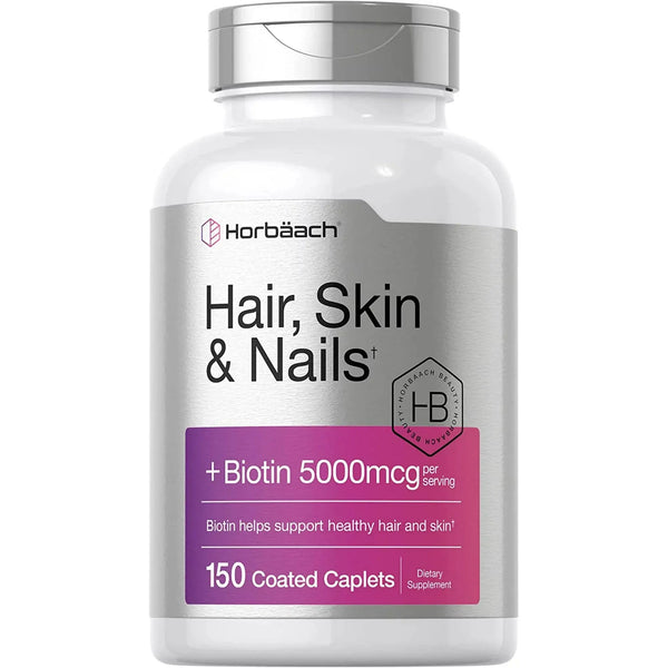 HORBAACH Hair Skin and Nails Vitamins | 150 Caplets | with Biotin and Collagen | Supplement for Women and Men
