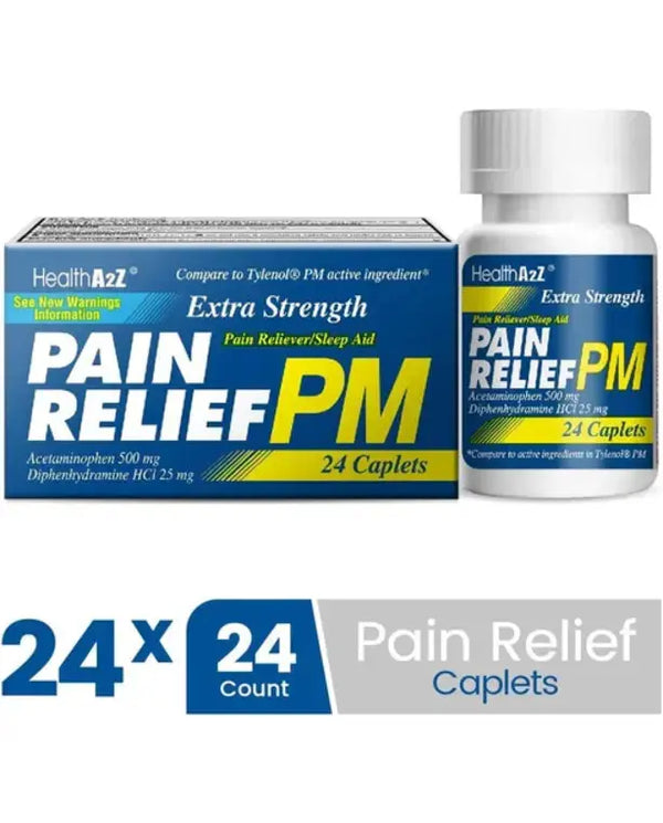 HealthA2Z Extra Extra Strength Pain Relief PM, Compare to Tylenol PM Active Ingredient, 24 Packs
