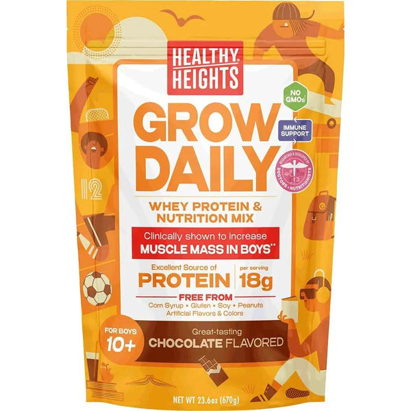 Healthy Heights Grow Daily Boys 10+ Shake Mix Bag Protein Powder (Chocolate) - Developed by Pediatricians - High in Protein Nutritional Shake - Contains Key Vitamins & Minerals
