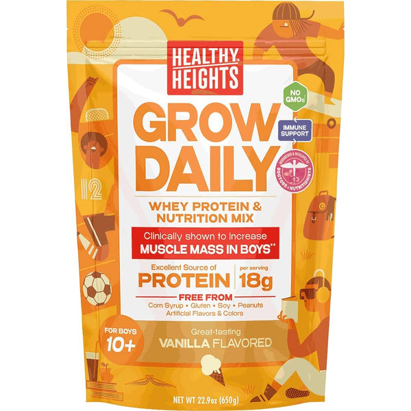 Healthy Heights Grow Daily Boys 10+ Shake Mix Bag Protein Powder (Vanilla) - Developed by Pediatricians - High in Protein Nutritional Shake - Contains Key Vitamins & Minerals
