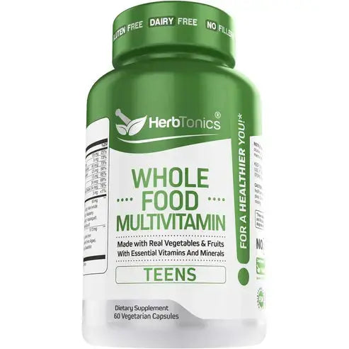 Herbtonics Whole Food Multivitamin for Women & Men with Superfoods from Whole Food Markets | Real Raw Veggies, Fruits, Vitamin E, A, B Complex | Vegan Non-GMO 120 caps
