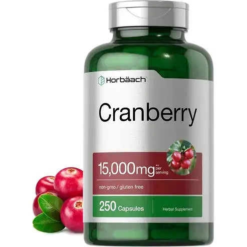 Horbäach Cranberry Concentrate Extract + Vitamin C | 15,000mg | 250 Capsules | Triple Strength Ultimate Potency Formula | Non-GMO and Gluten Free Cranberry Pills Supplement
