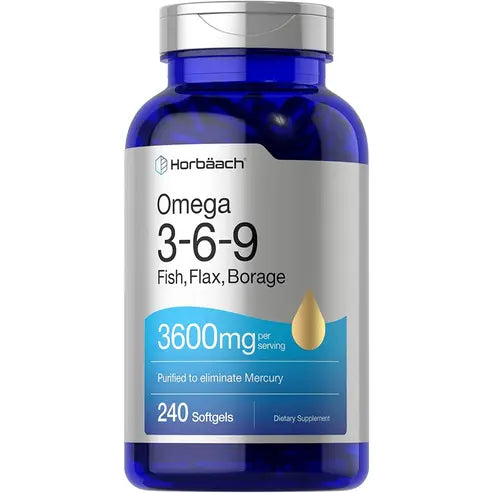 Horbäach Triple Omega 3-6-9 240 Softgels | from Fish, Flaxseed, Borage Oils | Non-GMO & Gluten Free

