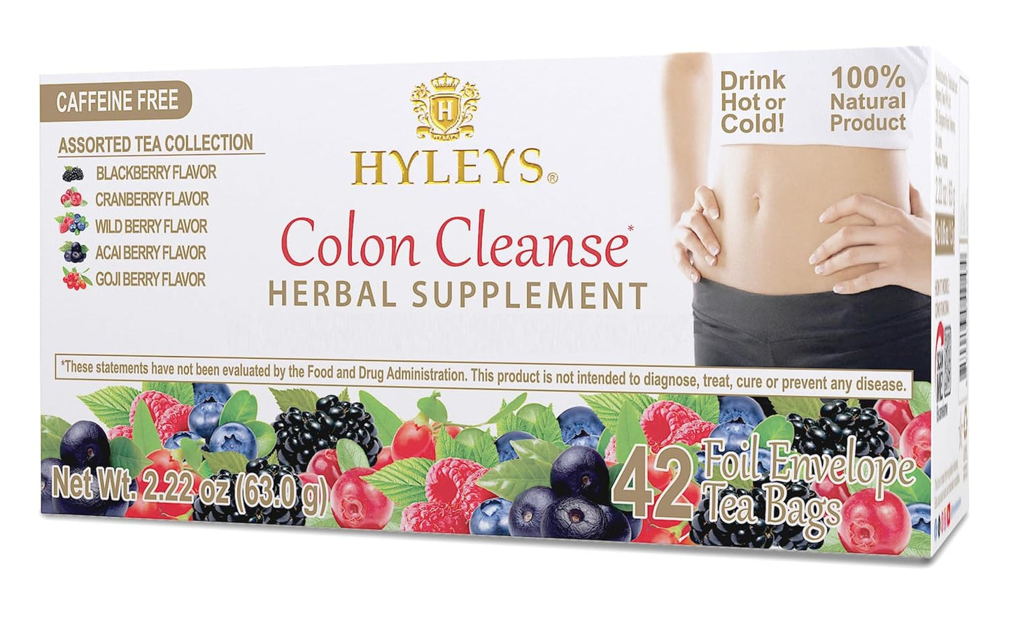 Hyleys Colon Cleanse Tea, Assorted, 42 Individually Wrapped Herbal Tea Bags | Herbal Detox Tea with Senna, Fennel & Ginger, Supports Digestion, Regularity & Gut Reset, Caffeine Free, Gluten Free