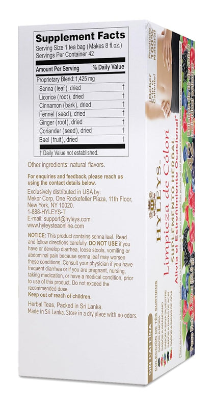 Hyleys Colon Cleanse Tea, Assorted, 42 Individually Wrapped Herbal Tea Bags | Herbal Detox Tea with Senna, Fennel & Ginger, Supports Digestion, Regularity & Gut Reset, Caffeine Free, Gluten Free