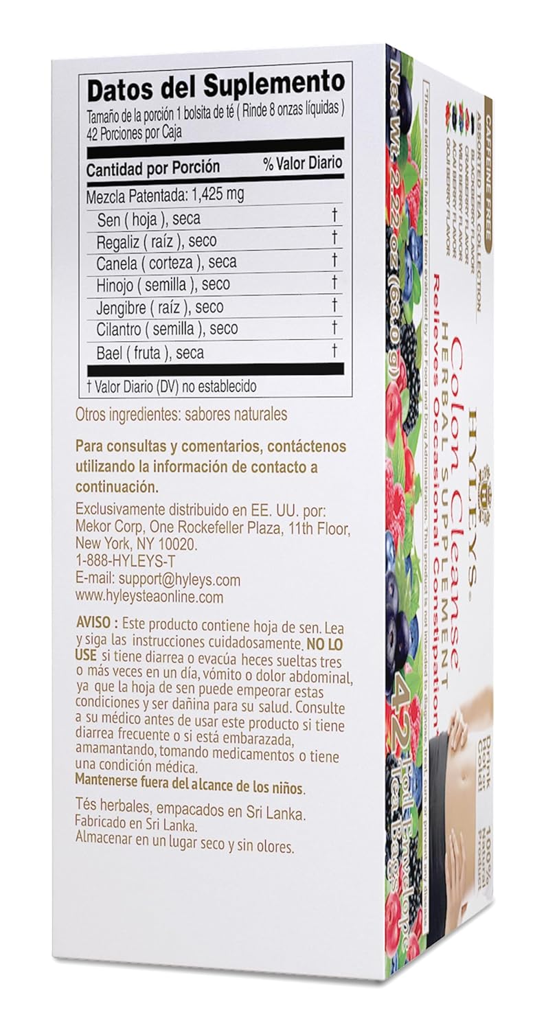 Hyleys Colon Cleanse Tea, Assorted, 42 Individually Wrapped Herbal Tea Bags | Herbal Detox Tea with Senna, Fennel & Ginger, Supports Digestion, Regularity & Gut Reset, Caffeine Free, Gluten Free