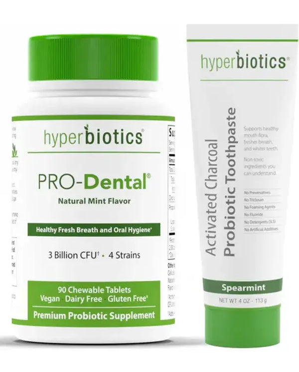 Hyperbiotics Vegan Pro Dental ENT and Spearmint Charcoal Toothpaste | Probiotic Bundle | Freshen Bad Breath | 90 Count Tablets and 4oz Tube
