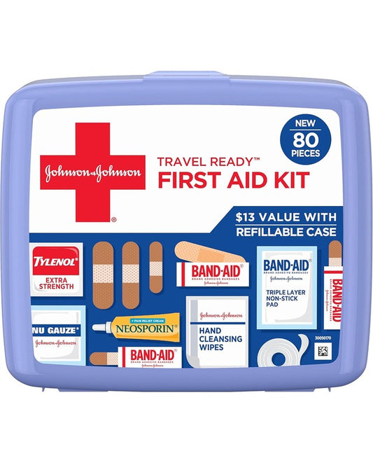 Johnson & Johnson Travel Ready Portable Emergency First Aid Kit, 80 pc