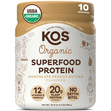 KOS Vegan Protein Powder, Chocolate USDA Organic - Low Carb Pea Protein Blend, Plant Based Superfood with Vitamins & Minerals - Keto, Soy, Gluten Free - Meal Replacement for Women & Men - 10 Servings
