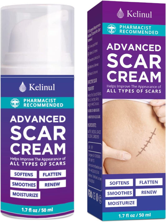 Kelinul Advanced Scar Cream - Silicone Scar Gel for Scars - Medical Grade Silicone Scar Removal Crean for C-Section & Keloid Surgery, Burn, Acne, Tummy Tuck - 1.7 oz
