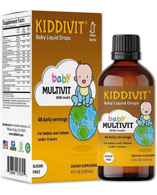 Kiddivit Baby Multivitamin Liquid Drops with Inulin
- 48 Daily Servings, 4 Fl Oz (120ml) 