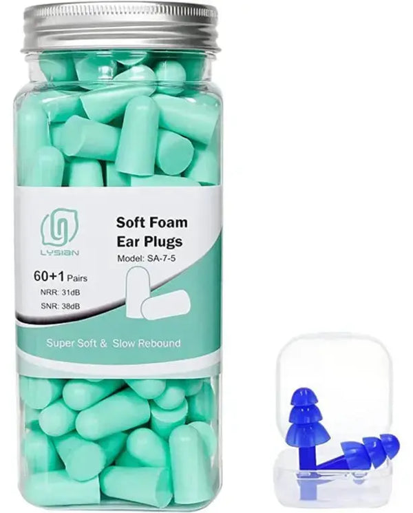 LYSIAN Ultra Soft Foam Earplugs Sleep -60 Pairs, 38dB Noise Reduction Ear Plugs for Sleeping, Work, Travel and Shooting, (Water Blue)
