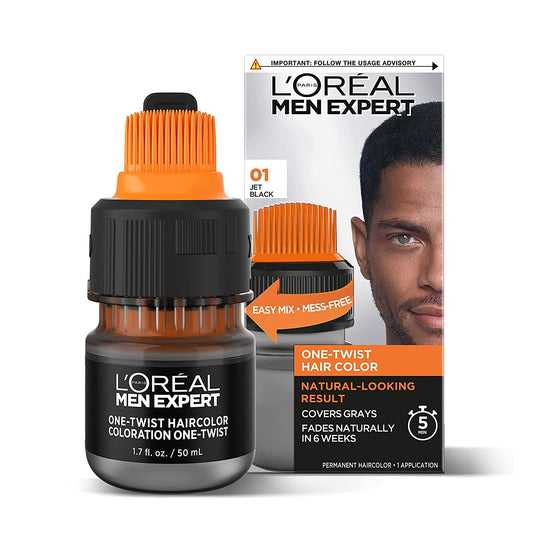 L'Oreal Paris: Men Expert One Twist Mess Free Permanent Hair Color, Mens Hair Dye to Cover Grays, Easy No Mix Ammonia Free Application, Jet Black 01, 1 Application Kit
