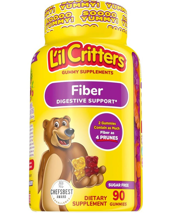 L’il Critters Fiber Daily Gummy Supplement for Kids, for Digestive Support, Berry and Lemon Flavors, 90 Gummies
