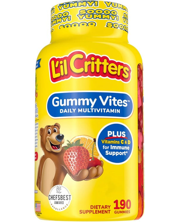 L'il Critters Gummy Vites Daily Kids Gummy Multivitamins Assorted Fruit Flavors for Ages 2+ Toddlers & Kids, Gummy Vitamin with Vitamin C and D, 95-190 Day Supply, 190 Gummies
