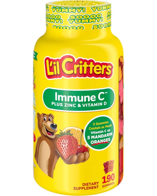 L’il Critters Immune C Daily Gummy Supplement Vitamin for Kids, for Vitamin C, D and Zinc for Immune Support, Orange, Lemon, Strawberry and Cherry Flavors, 190 Gummies 